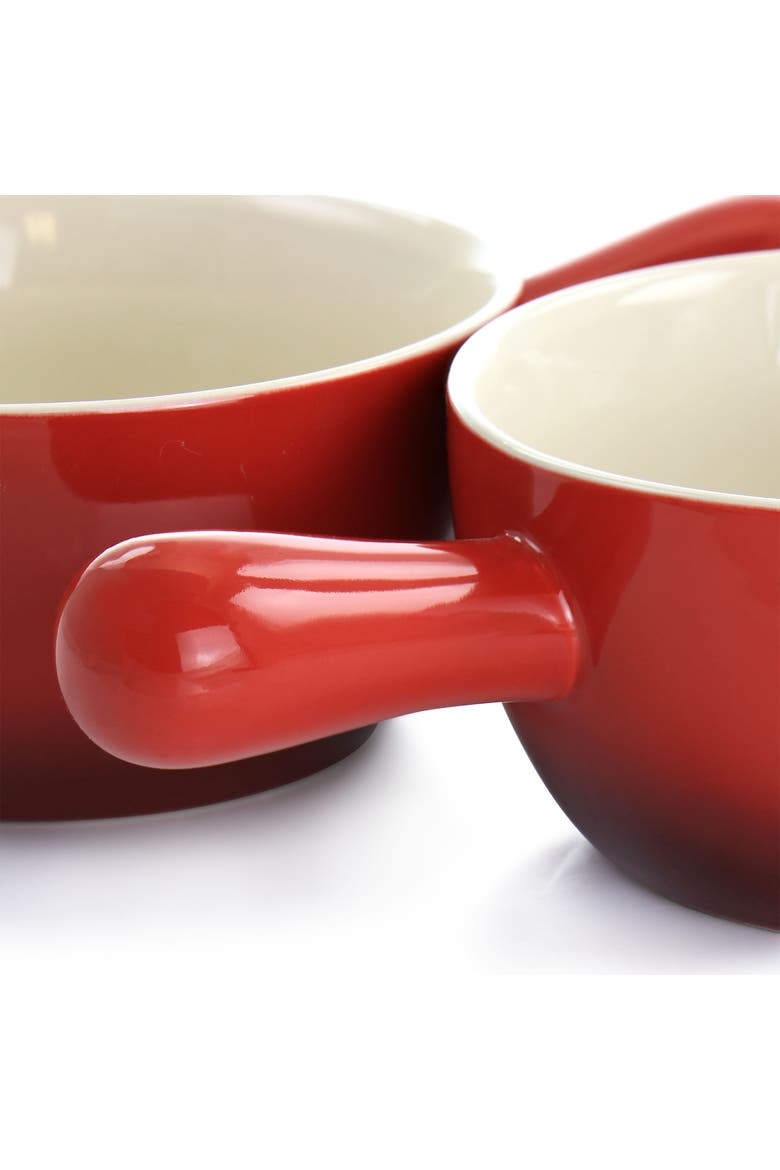 2 Piece Stoneware 22oz Soup Bowl Set with Long Handle, Alternate, color, Red