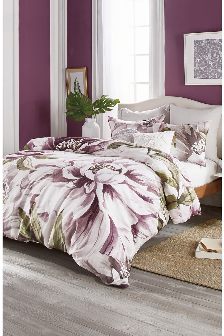 Peony Blooms Comforter & Sham Set, Main, color, PURPLE