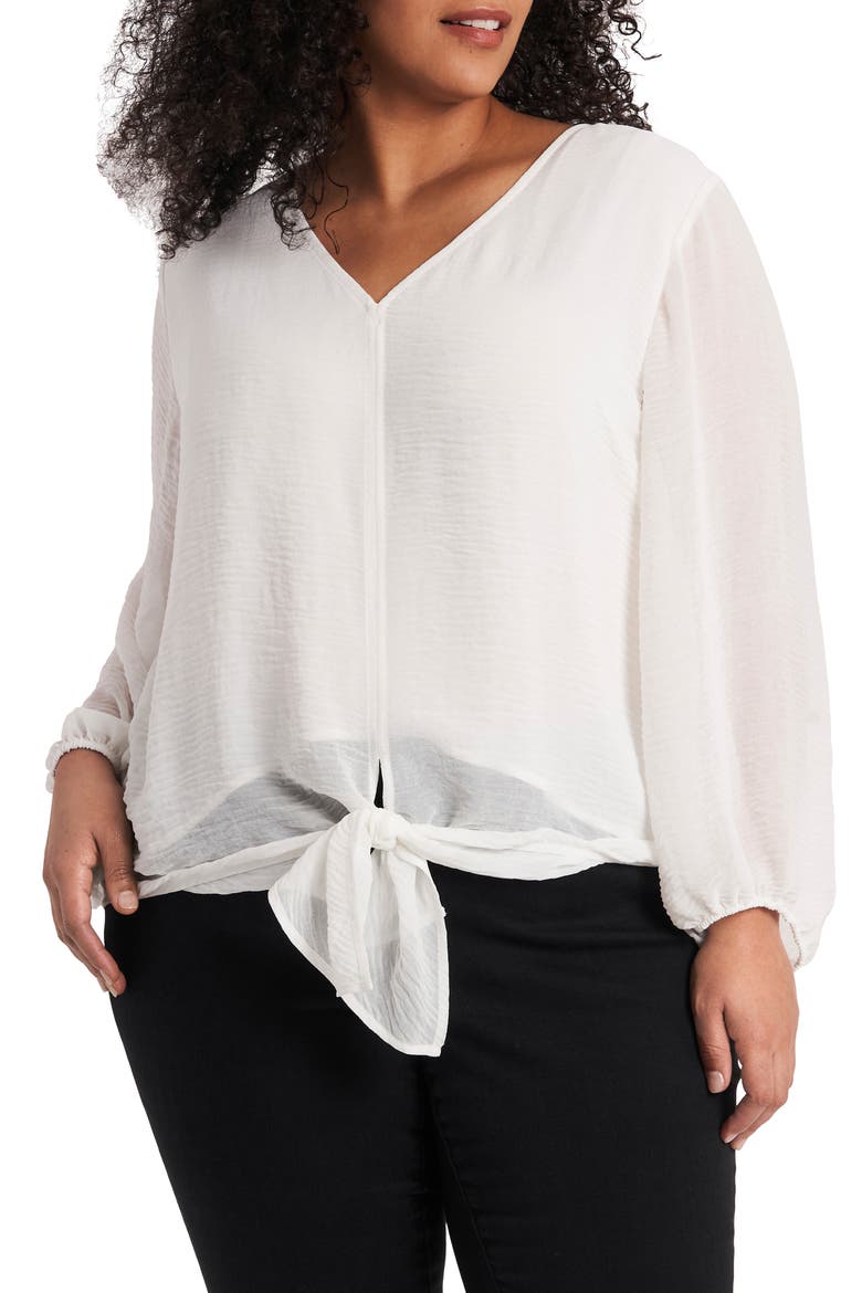 Tie Front Rumpled Chiffon Blouse, Main, color, PEARL IVORY