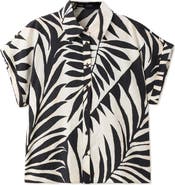 MANGO Print Button-Up Roll Cuff Shirt