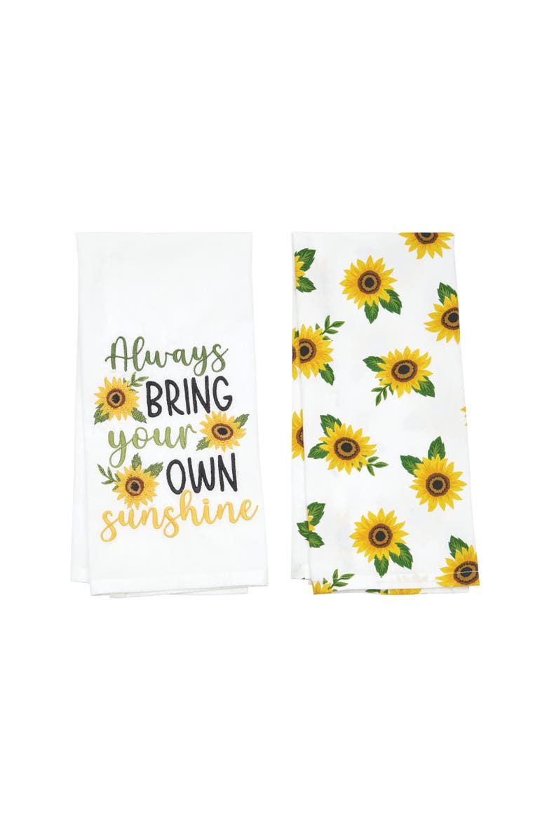 Sunshine Sunflower Cotton Kitchen Towel Set of 2, Main, color, Yellow
