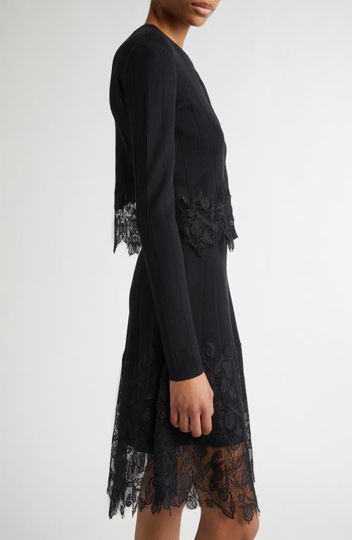 Lela Rose Guipure Lace Trim Rib Cardigan In Black