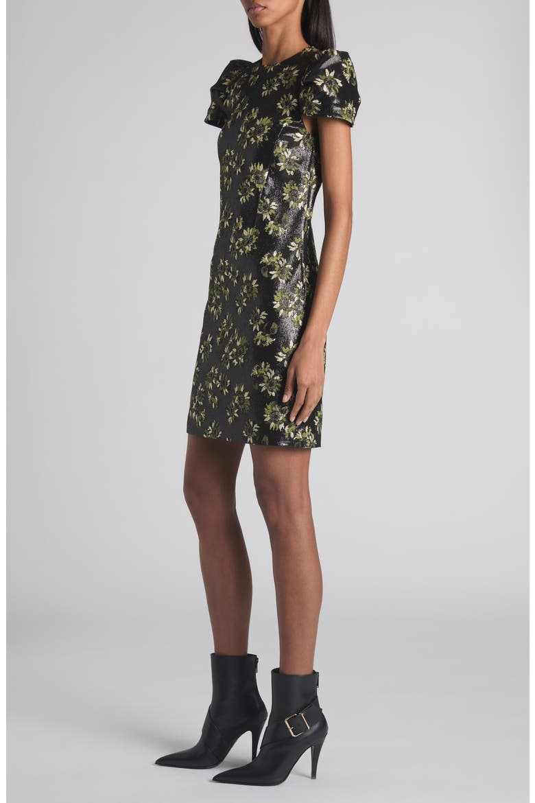 Puff Sleeve Sunflower Jacquard Shift Dress, Alternate, color, BLACK