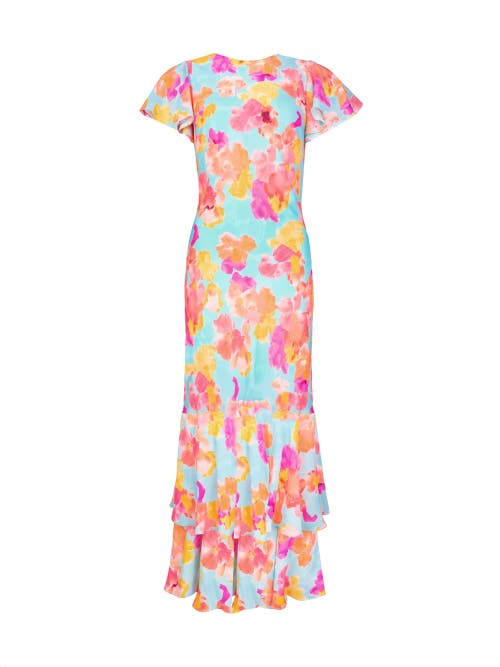 Ro&zo Hazel Floral Frill Sleeve Maxi Dress In Blue