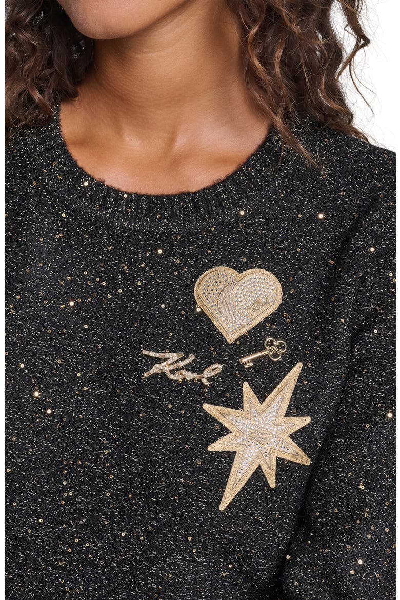 Whimsy Patches Metallic Sweater, Alternate, color, BLACK/ GOLD