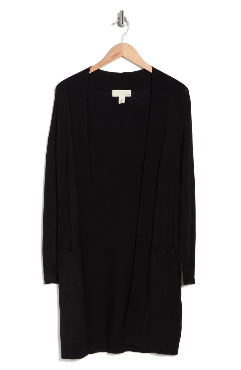 BY DESIGN Hudson Mid Thigh Lightweight Cardigan, Alternate, color, Black