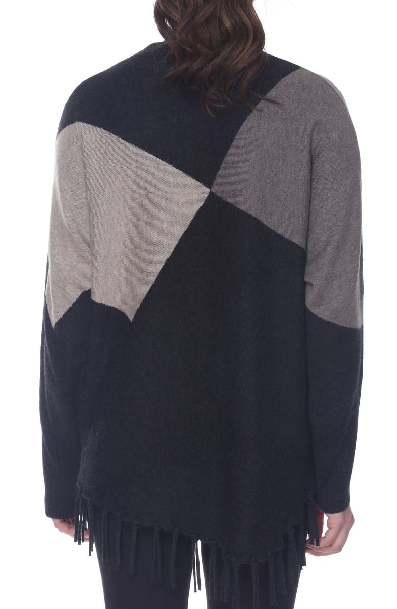 RAIN AND ROSE Colorblock Fringe Trim Sweater, Alternate, color, Brown