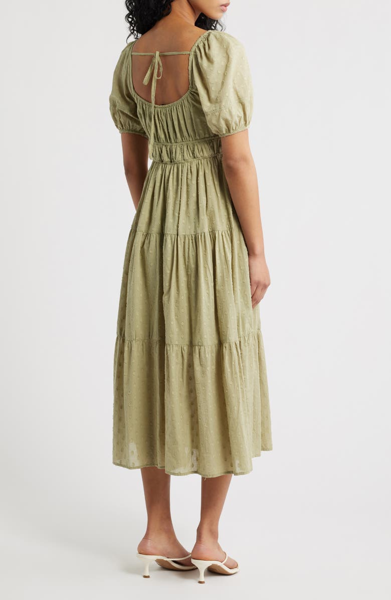 Blu Pepper Puff Sleeve Tiered Cotton Midi Dress, Alternate, color, Olive