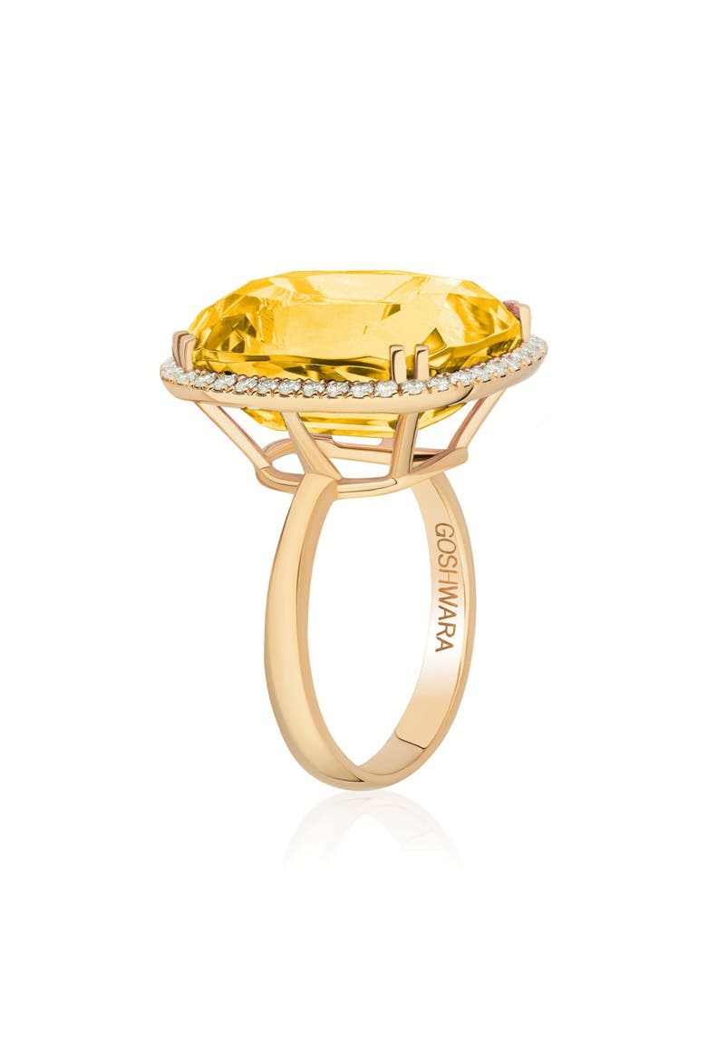 Gossip Cushion Cut Blue Topaz & Diamond Cocktail Ring, Alternate, color, CITRINE