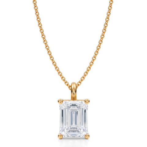 Emerald Solitaire Lab Diamond Pendant Necklace 14K 2.50ct