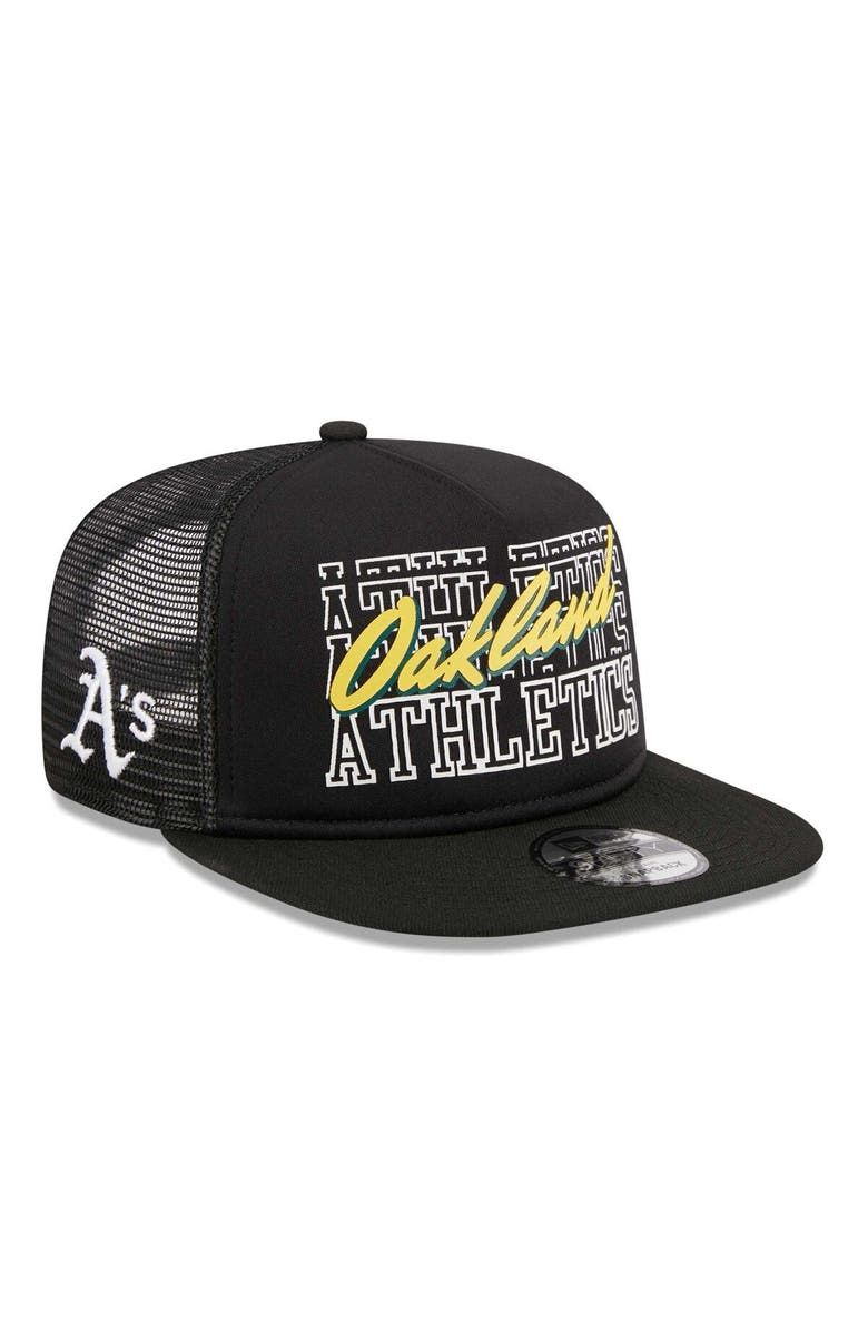 New Era Men's New Era Black Oakland Athletics Street Team A-Frame Trucker 9FIFTY Snapback Hat, Main, color, Black