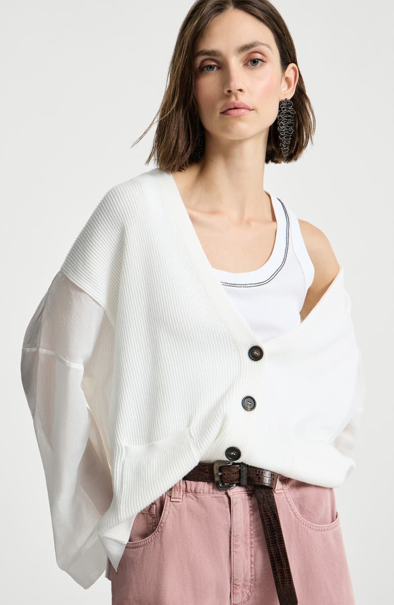 Brunello Cucinelli Rib knit cardigan, Alternate, color, White