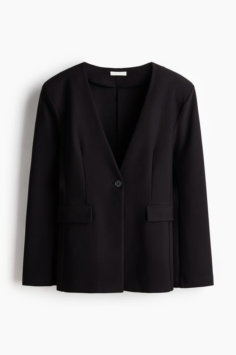 Collarless Jersey Blazer, Alternate, color, Black