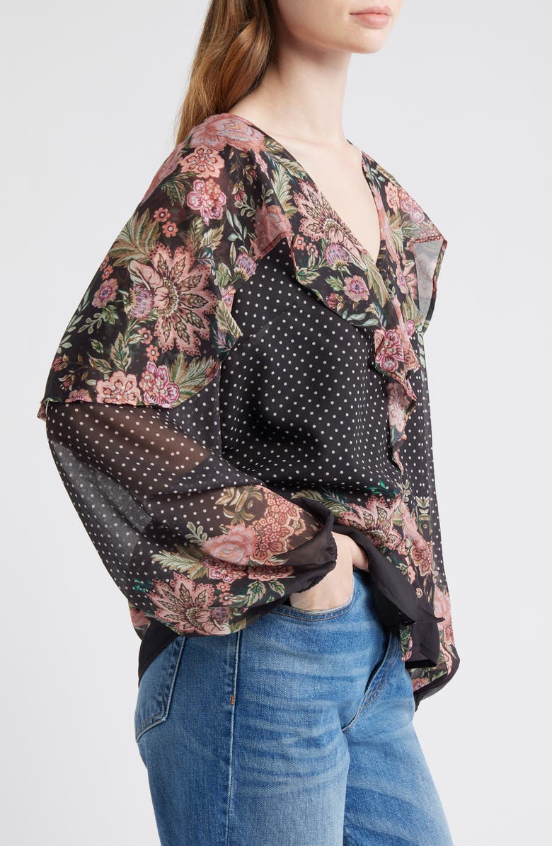 Lipsy Floral Print Ruffle Top, Alternate, color, Black