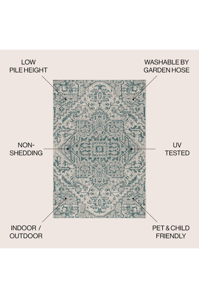 Estrella Bohemian Medallion Textured Weave Indoor/Outdoor Area Rug, Alternate, color, Teal/Gray