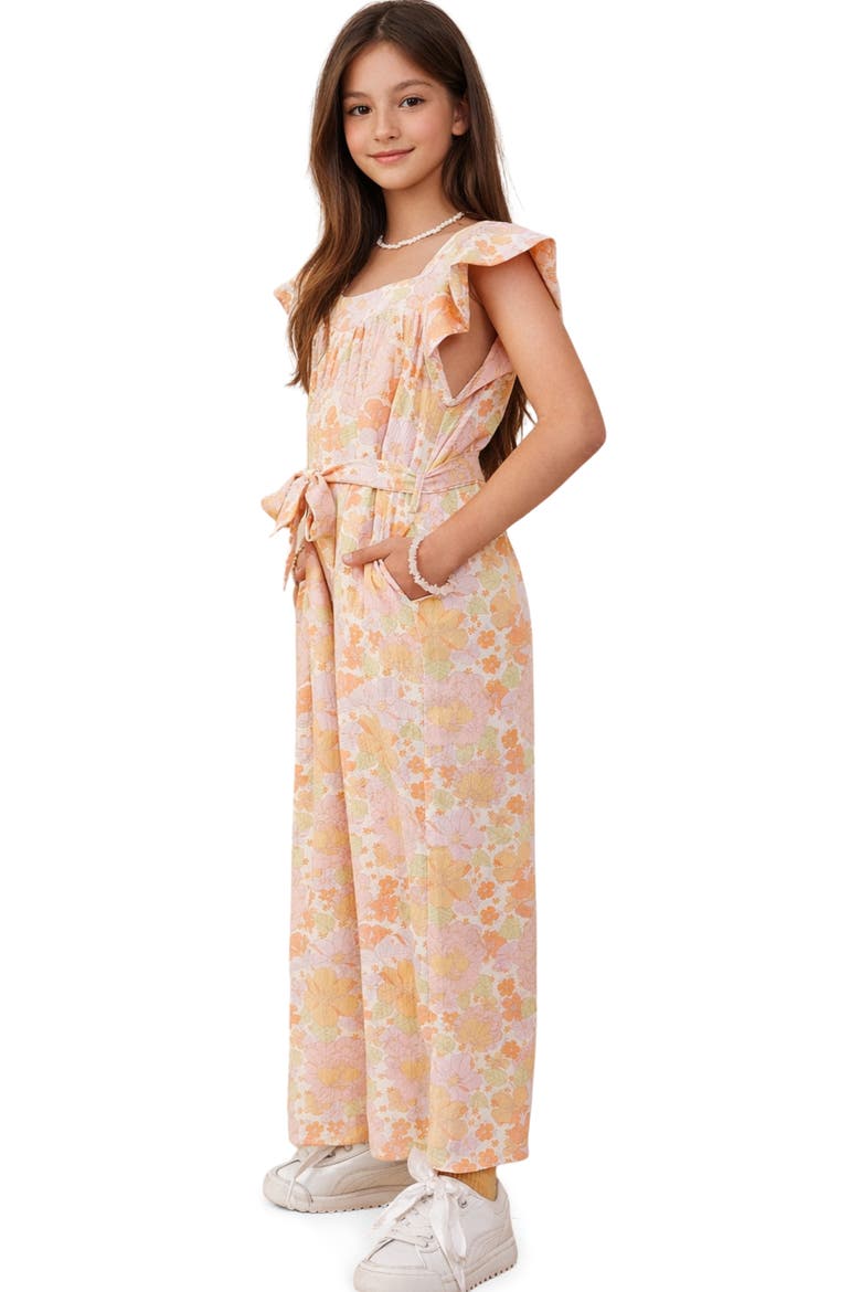Kids' Floral Print Flutter Sleeve Jumpsuit, Alternate, color, PINK
