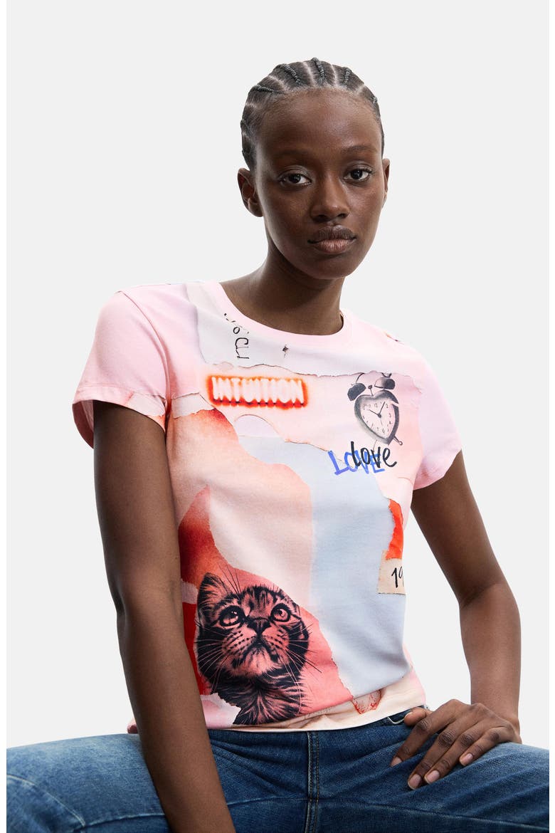 Stretch Cotton Graphic T-Shirt, Alternate, color, PINK