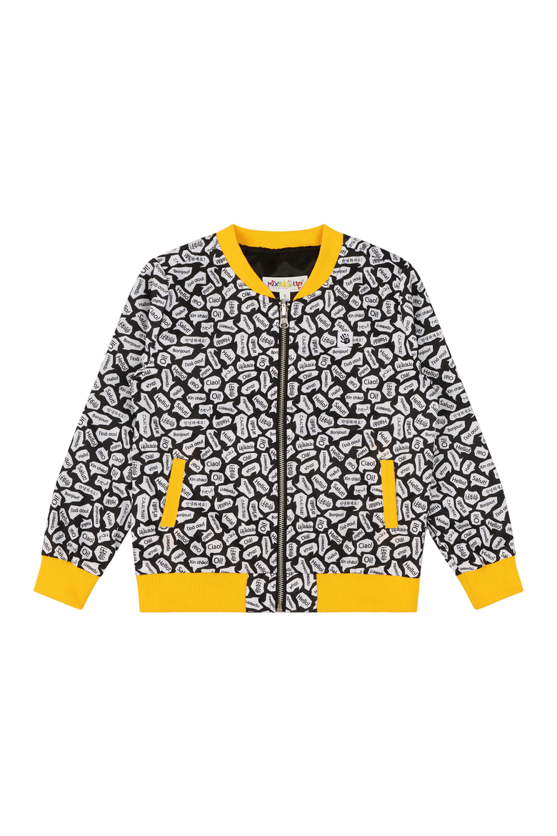 Girls Reversible Zip up Lightweight Bomber Jacket, Alternate, color, Black/Yellow/Hello