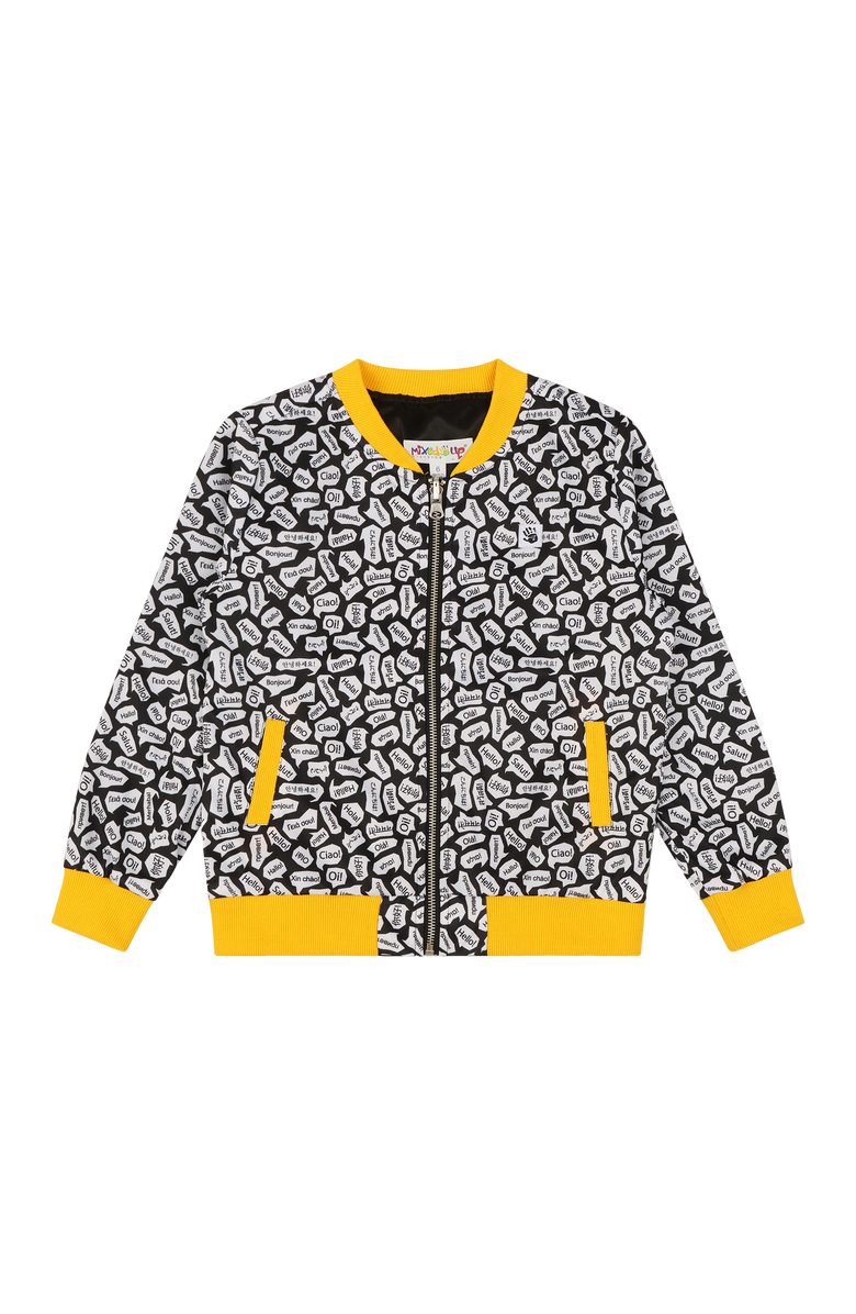 Mixed Up Clothing Girls Reversible Zip up Lightweight Bomber Jacket, Alternate, color, Black/Yellow/Hello
