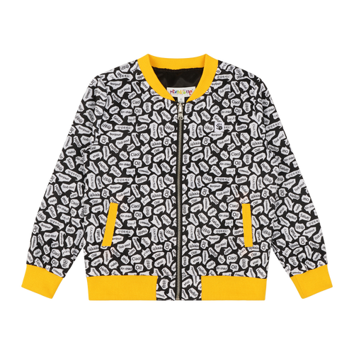 Mixed Up Clothing Girls Reversible Zip Up Lightweight Bomber Jacket In Black/yellow/hello