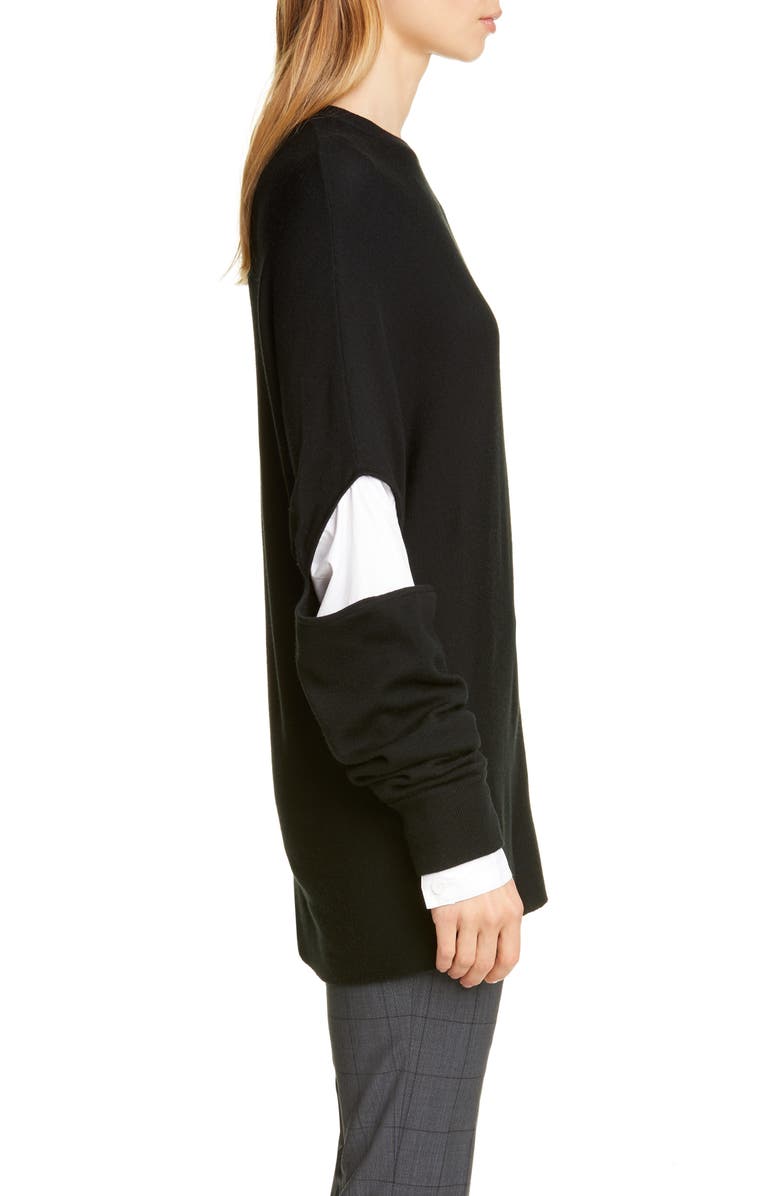 Tibi Layered Look Wool Sweater, Alternate, color, Black/ White Multi