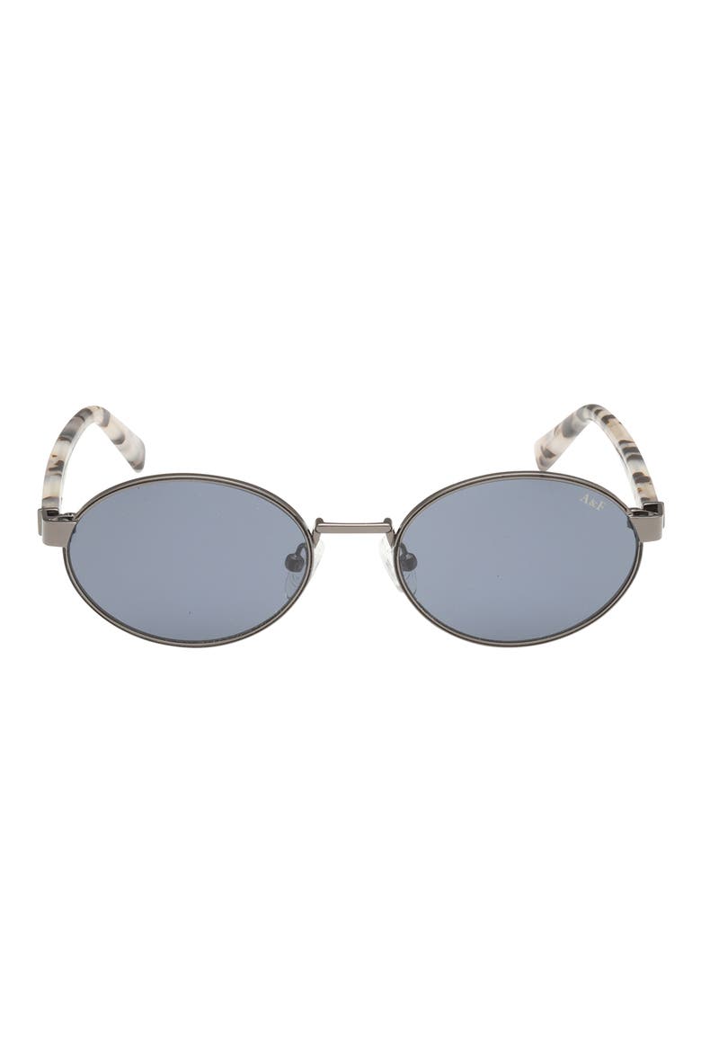 51mm Oval Sungalsses, Main, color, SHINY GUNMETAL / SMOKE LENS