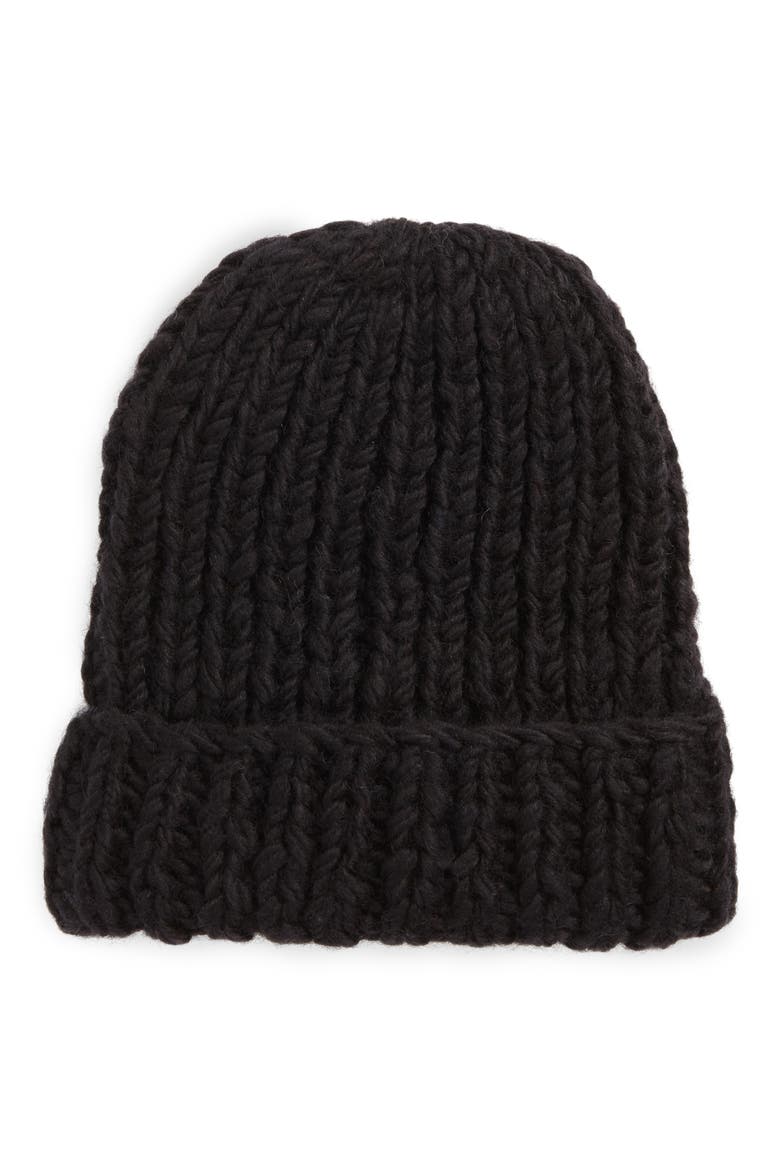 Chunky Knit Slouchy Wool Cap, Main, color, BLACK