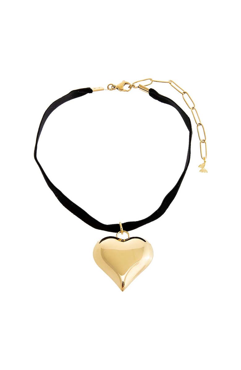 BY ADINA EDEN Medium Puffy Heart Necklace Black Velvet Choker, Main, color, 