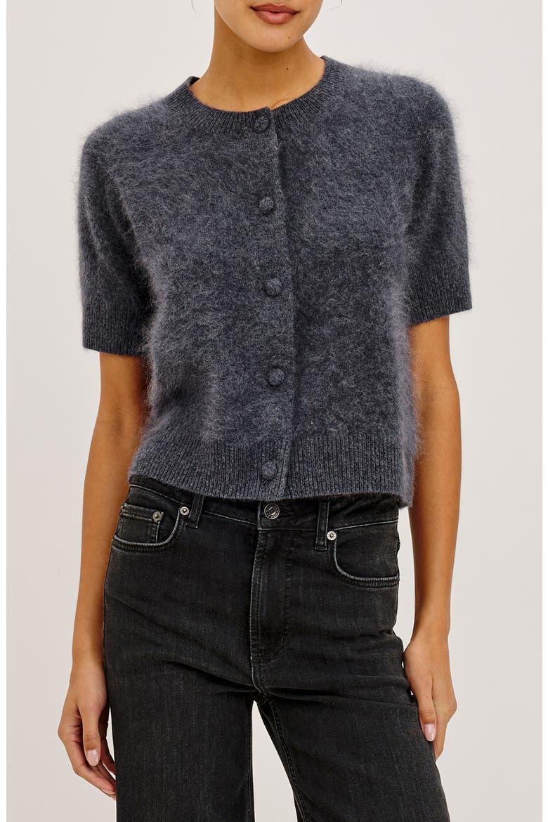 Roman Short Sleeve Wool & Cashmere Cardigan, Main, color, CHARCOAL