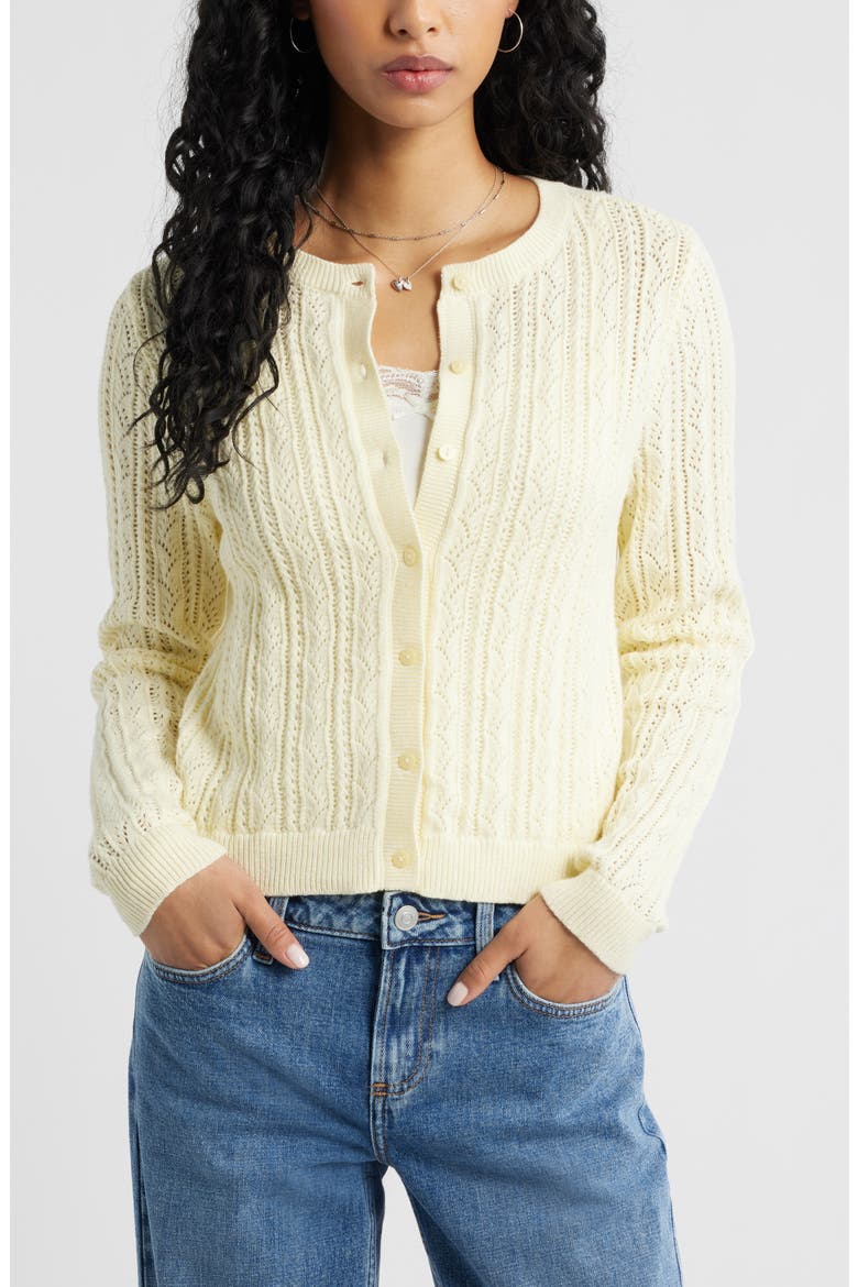 Pointelle Knit Cardigan, Main, color, YELLOW FROST