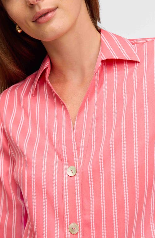 Foxcroft Paityn Stripe Cotton Button-up Shirt In Sunkissed Coral/white