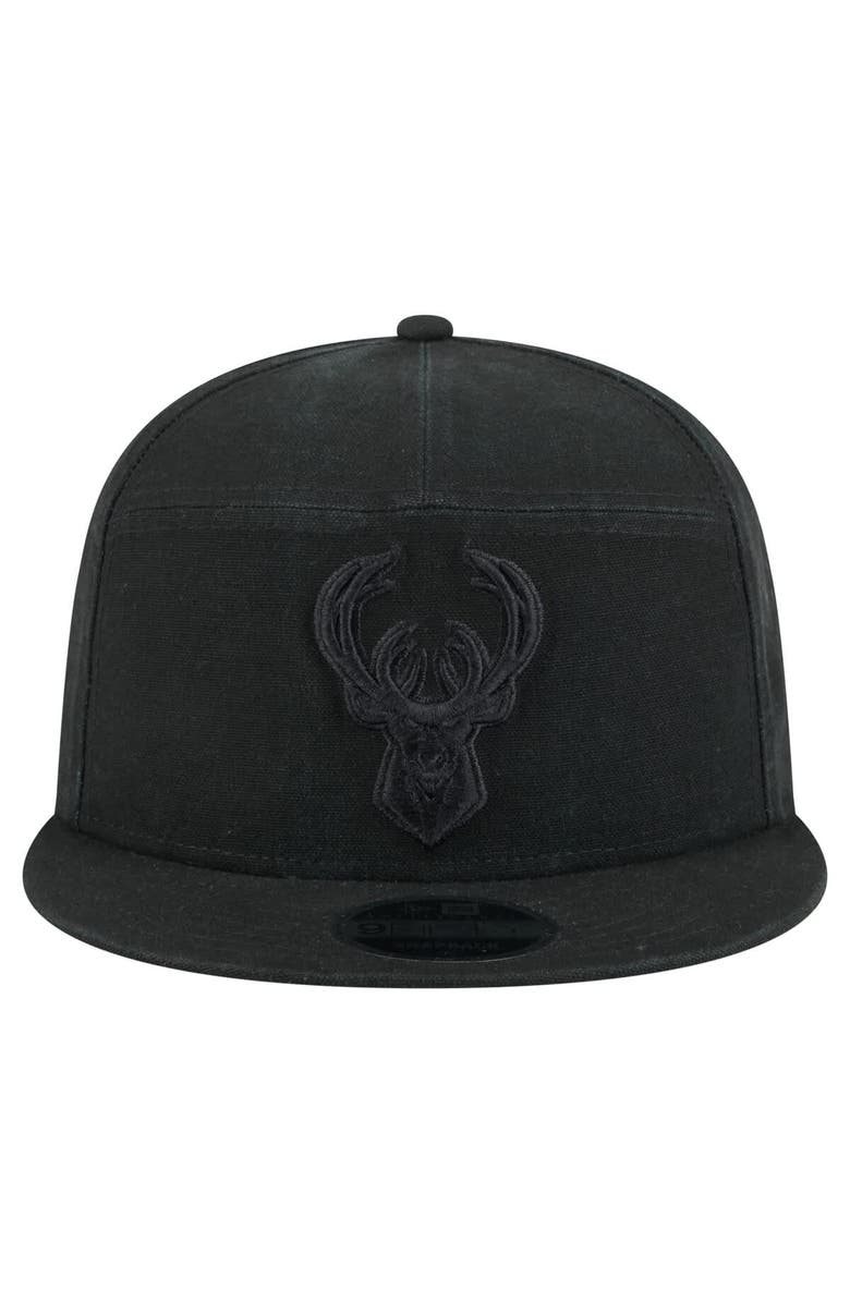 New Era Men's New Era Black Milwaukee Bucks Adventure Canvas Split Panel 9FIFTY Snapback Hat, Alternate, color, Black