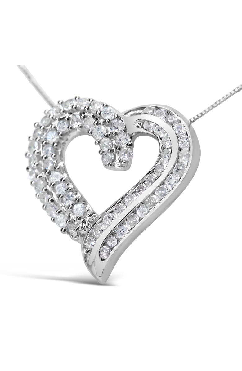 Haus of Brilliance Silver 1.0 Cttw Prong & -Set Diamond Open work Ribbon Heart Pendant 18" Necklace, Alternate, color, White