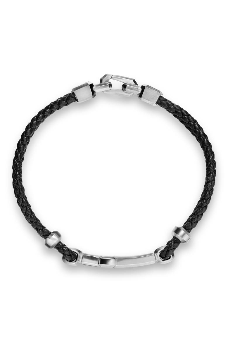 Streamline Cross Station Bracelet in Black Leather with Sterling Silver, 17mm, Alternate, color, SILVER/ BLACK