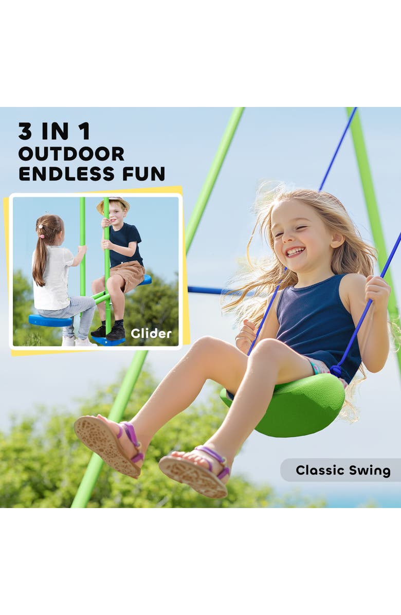 Outsunny Metal Swing Set with Glider, 2 Swing Seats, Adjustable Height, A-Frame Outdoor Use, Alternate, color,