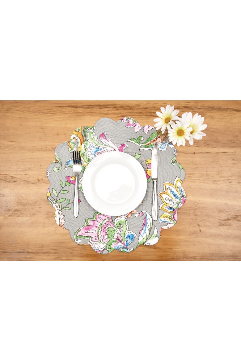 Frey Round Quilted Reversible Colorful Paisley Placemats Set of 6, 17", Alternate, color, Grey