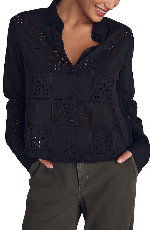 Embroidered Eyelet Button-Up Shirt