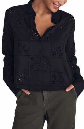 Embroidered Eyelet Button-Up Shirt
