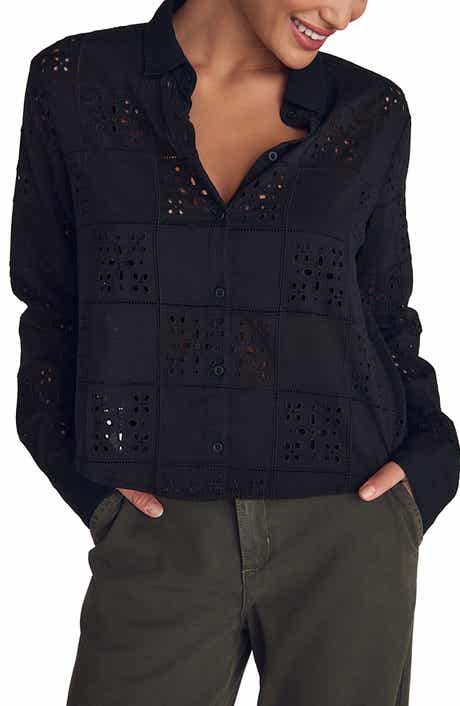 Embroidered Eyelet Button-Up Shirt