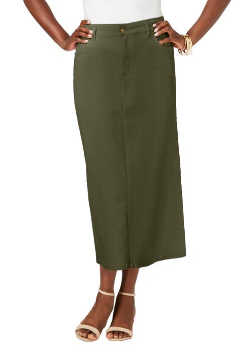 True Fit Stretch Denim Midi Skirt (Plus)