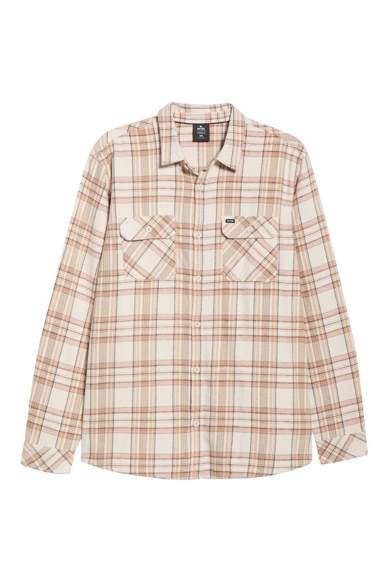 Griffin Plaid Cotton Flannel Button-Up Shirt, Main, color, STONE