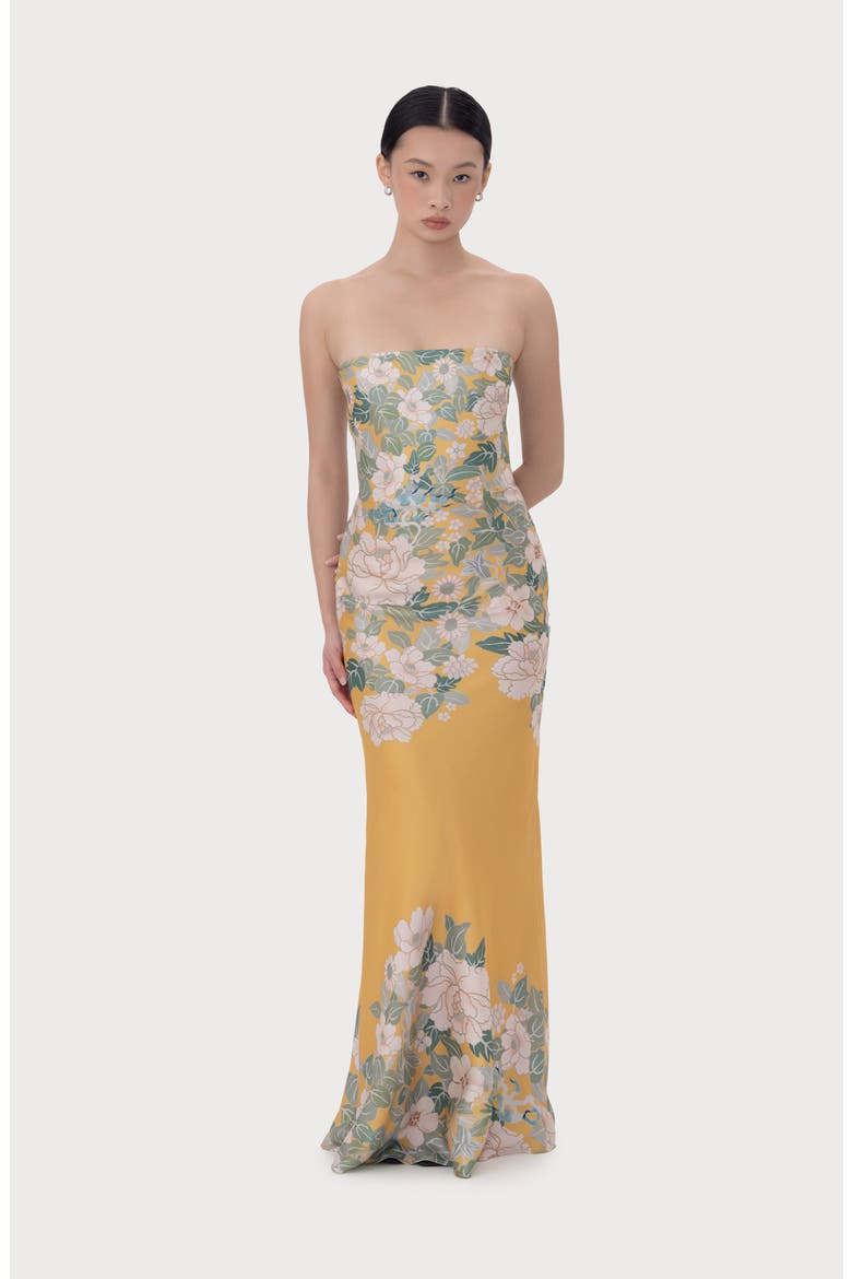 Hesper Floral Satin Gown, Alternate, color, YELLOW MULTI
