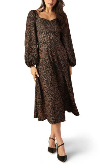 FLYING TOMATO FLYING TOMATO LONG SLEEVE BELTED MIDI DRESS