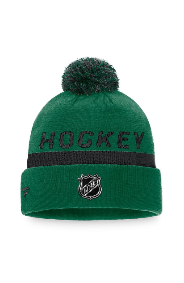 FANATICS Men's Fanatics Branded Kelly Green/Black Dallas Stars Authentic Pro Team Locker Room Cuffed Knit Hat with Pom, Alternate, color, 