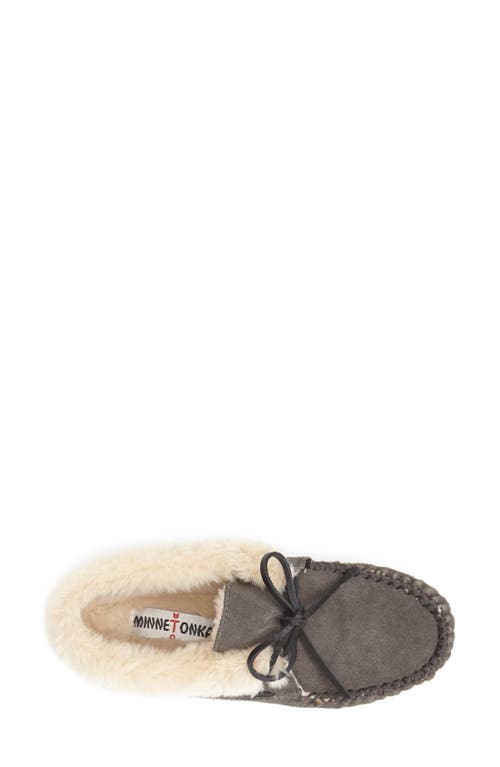 Minnetonka Cabin Bootie Womens Faux Fur Slip-on Moccasins In Gray