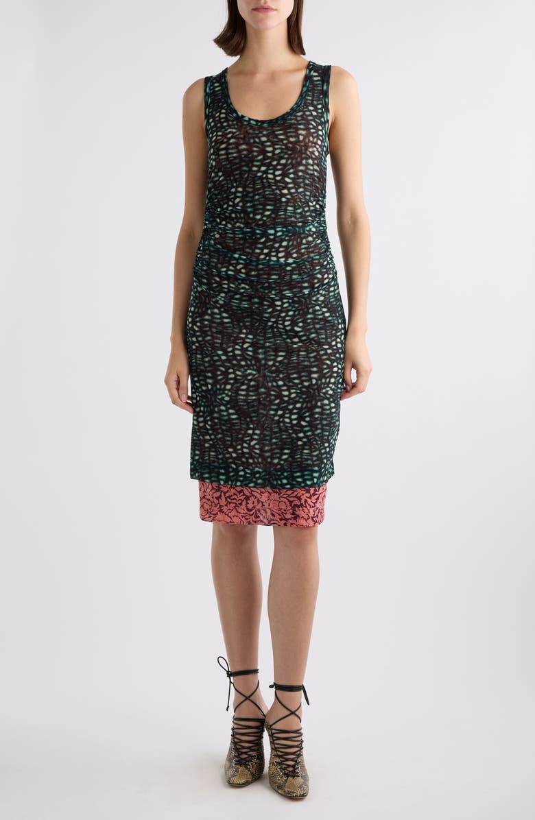 Dries Van Noten Hoges Mixed Print Layered Mesh Dress, Main, color, 