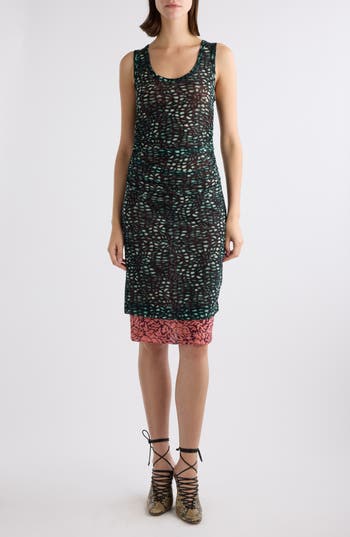 Dries Van Noten Hoges Mixed Print Layered Mesh Dress In Multi