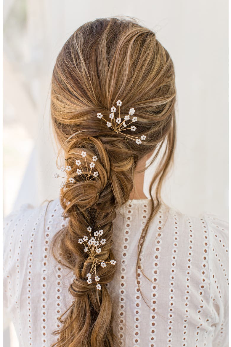 Gracie Set of 3 Imitation Pearl Hair Pins, Alternate, color, GOLD