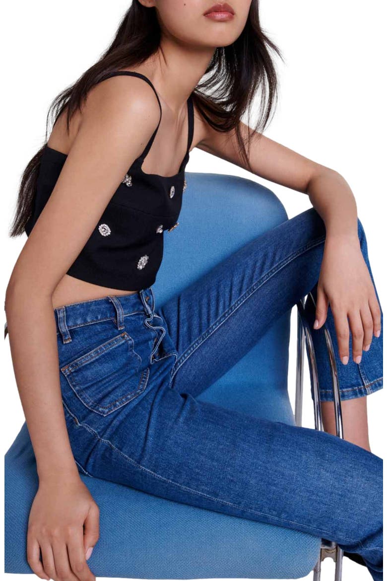 Diamanté crop top, Alternate, color, Black