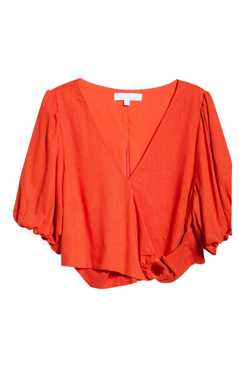 Bet On You Faux Wrap Crop Top, Alternate, color, RED ORANGE
